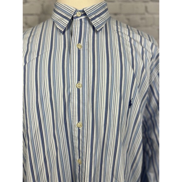 Polo Ralph Lauren Men XLT Button Up Shirt 100% Two-Ply Cotton Blue,White Striped - Picture 1 of 6